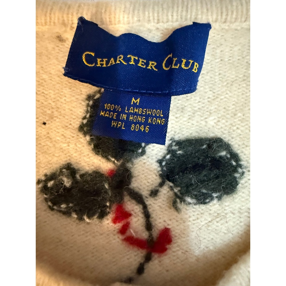 Charter Club Womens Cardigan Cream Holly Berry Applique 100 Lambswool M - Picture 4 of 6